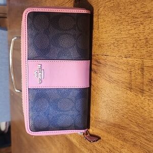 Coach brown & pink leather zip around wallet...gorgeous EUC